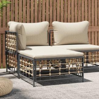 vidaXL Gartenhocker mit Beige Kissen Poly Rattan