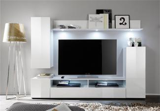 trendteam smart living Wohnzimmer Anbauwand Wohnwand Dos, 208 x 165 x 33 cm in Weiß Hochglanz ohne Beleuchtung