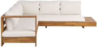 Lounge Set Akazienholz 5-Sitzer rechtsseitig Auflagen cremeweiß MARETTIMO