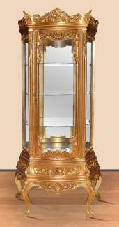 Casa Padrino Barock Vitrine Gold - Prunkvoller Barock Vitrinenschrank mit Schublade - Handgefertigte Barock Wohnzimmer Möbel