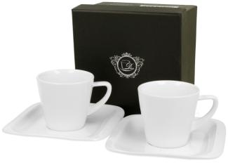 DUO WHITE COLLECTION 2er Set Espressotasse INFINITY 80 ml mit Untertasse New Bone China Porzellan