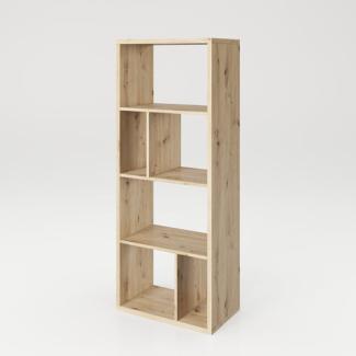 Fortuna - Bücherregal, Büroregal, Raumteiler mit 6 Fächern, asymmetrische Aufteilung: artisan eiche
