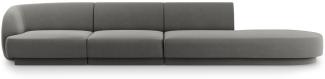 Micadoni 4-Sitzer Rechts Samtstoff Sofa Miley | Bezug Light Grey | Beinfarbe Black Plastic