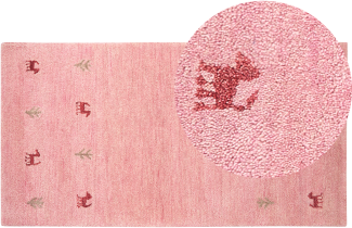 Gabbeh Teppich Wolle rosa 80 x 150 cm Tiermuster Hochflor YULAFI