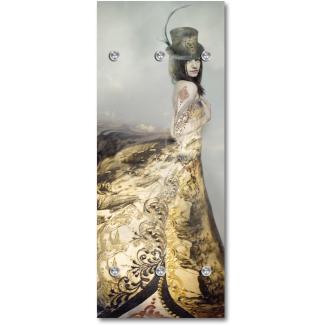 Queence Garderobe - "Hyacinthe" Druck auf hochwertigem Arcylglas inkl. Edelstahlhaken und Aufhängung, Format: 50x120cm