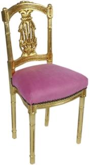 Casa Padrino Barock Damen Stuhl Rosa / Gold 40 x 35 x H. 85 cm - Handgefertigter Antik Stil Stuhl - Barock Möbel