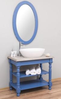 Casa Padrino Landhausstil Badezimmer Set Blau / Hellgrau - 1 Waschtisch & 1 Wandspiegel - Massivholz Badezimmer Möbel im Landhausstil