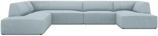 Micadoni 7-Sitzer Panorama Ecke links Sofa Ruby | Bezug Light Blue | Beinfarbe Black Plastic