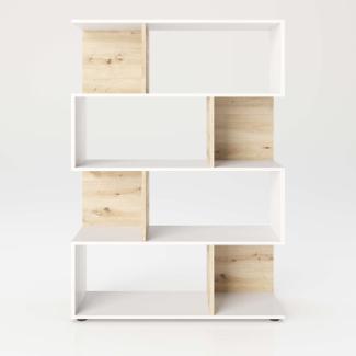 Shelfy - Bücherregal, Büroregal, Raumteiler mit 8 Fächern, asymmetrische Aufteilung: artisan eiche / grau