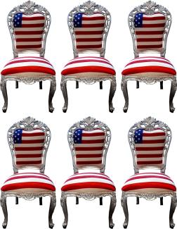 Casa Padrino Luxus Barock Esszimmer Stuhl Set USA / Silber 52 x 51 x H. 105 cm - Designer Barock Küchen Stühle 6er Set - Barock Esszimmer Möbel