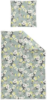 Irisette Sky Mako-Satin Bettwäsche 155x220 Blüten Blumen jade gelb weiß 8378-30