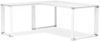 Eckschreibtisch Weiß Glas & Metall | L-Schreibtisch für helles Homeoffice | Winkel-Computertisch 170x160cm | Eleganter Bürotisch mit Chromakzenten | Moderne Arbeitszimmer | Große Arbeitsfläche | KERIX