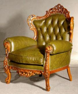 Casa Padrino Luxus Barock Leder Sessel Grün / Braun - Prunkvoller Wohnzimmer Sessel mit hochwertigem Echtleder - Barock Wohnzimmer & Hotel Möbel - Luxus Qualität - Made in Italy