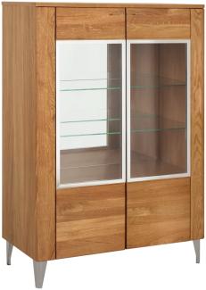 99rooms Laura I Highboard Massivholz Honig Eiche mit LED-Beleuchtung