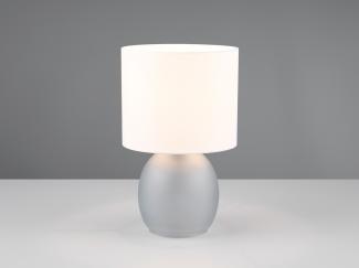 LED Tischleuchte mit Glasfuß Grau und Stoffschirm Weiß, Höhe 29cm
