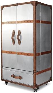 Casa Padrino Luxus Weinschrank Silber / Braun 63 x 52 x H. 130 cm - Aluminium Kofferschrank mit Echtleder - Barschrank im Koffer Design - Luxus Bar Möbel