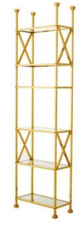 Casa Padrino Luxus Regal Schrank Edelstahl Gold mit Glasböden B 65 x H 230 cm Bücherregal Regal Schrank - Art Deco Möbel