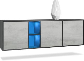 Vladon Kommode Cuba - Schwarz matt/Beton Oxid Optik - Modernes Sideboard für Ihr Wohnbereich - (BxHxT) 182x53x35 cm