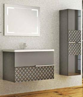Casa Padrino Luxus Badezimmer Set Grau / Schwarz - 1 Waschtisch und 1 Waschbecken und 1 LED Wandspiegel und 1 Hängeschrank - Luxus Kollektion