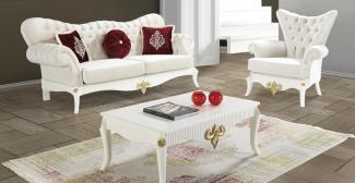 Casa Padrino Barock Wohnzimmer Set Creme / Weiß / Gold - 2 Sofas & 2 Sessel & 1 Couchtisch - Edle Wohnzimmer Möbel im Barockstil