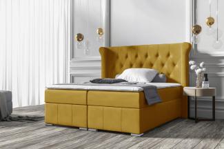 Stylefy 'Alonzo' Boxspringbett, Velours Monolith Gelb 200 x 200 cm