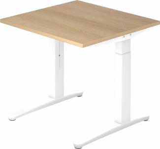 bümö® Design Schreibtisch XB-Serie höhenverstellbar, Tischplatte 80 x 80 cm in Eiche, Gestell in weiß