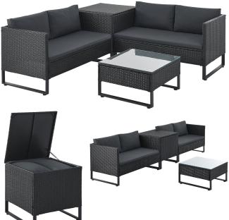 Juskys Outdoor Polyrattan Lounge Santorini - Gartenlounge mit Beistelltisch & Auflagenbox - Gartenmöbel Set Rattan Sitzecke wetterfest - Schwarz