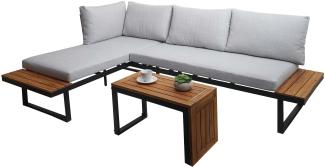 Garten Garnitur HWC-L27, Garnitur Sitzgruppe Lounge-Set Sofa, Spun Poly Alu Akazie Holz MVG-zertifiziert ~ hellgrau