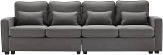 Merax Modernes 4-Sitzer-Sofa aus Leinenstoff, Viersitzer-Sofa mit Armlehnentaschen und 4 Kissen, Sofa im einfachen Stil, geeignet für Wohnzimmer, Wohnung, Büro, Dunkelgrau