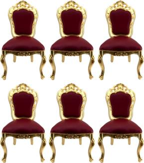 Casa Padrino Luxus Barock Esszimmerstuhl Set Bordeauxrot / Gold - 6 handgefertigte Esszimmerstühle mit Lederoptik - Barock Esszimmer Möbel