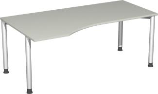 PC-Schreibtisch '4 Fuß Flex' links, höhenverstellbar, 180x100cm, Lichtgrau / Silber