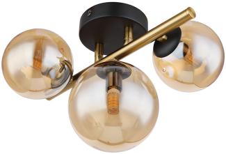 LED Wandlampe, Glas Kugel amber, messing, L 28 cm