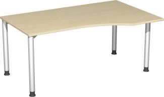 PC-Schreibtisch rechts, höhenverstellbar, 160x100cm, Ahorn / Silber