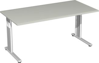Schreibtisch 'C Fuß Flex' höhenverstellbar 160x80cm, Lichtgrau / Silber