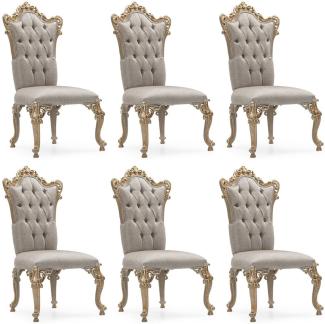 Casa Padrino Luxus Barock Esszimmer Stuhl 6er Set Silber / Grau / Gold - Prunkvolle Barockstil Küchen Stühle - Luxus Esszimmer Möbel im Barockstil - Barock Esszimmer Möbel - Barockstil Möbel
