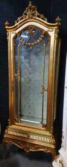 Casa Padrino Barock Vitrine Gold - Barock Vitrinenschrank mit Glastür und Schublade - Barock Wohnzimmer Möbel - Edel & Prunkvoll