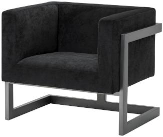 Casa Padrino Luxus Club Samt Sessel Schwarz / Bronze 86 x 70 x H. 74 cm - Luxus Qualität