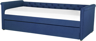 Tagesbett ausziehbar Polsterbezug marineblau Leinenoptik Lattenrost 90 x 200 cm LIBOURNE