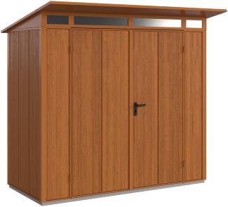 Hörmann Metall-Gerätehaus Berry Modern mit Pultdach Typ 1, 248 x 153 cm, golden oak, 3,8 m²,2-flüglige Tür