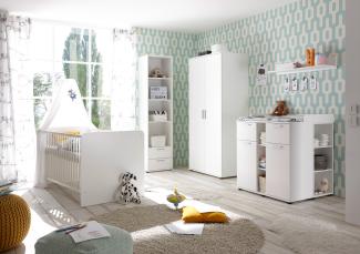 Bega 'Bibo' 5-tlg. Babyzimmer-Set, weiß, aus Bett 70x140 cm, Wickelkommode inkl. 2 Unterstellregalen, 2-trg. Kleiderschrank, Wandboard und Standregal