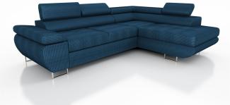 Couchgarnitur ELON Stoff Blau mit Schlaffunktion Ottomane Rechts