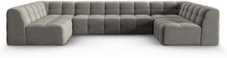 Micadoni 7-Sitzer Samtstoff Panorama Sofa Kendal | Bezug Dark Grey | Beinfarbe Black Beech Wood