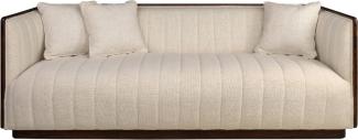 Casa Padrino Luxus Sofa Beige / Dunkelbraun 202 x 82,5 x H. 75,5 cm - Wohnzimmer Sofa mit edlem Mindiholz und Sesam Stoff - Wohnzimmer Möbel - Luxus Qualität