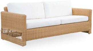 Casa Padrino Luxus Gartensofa mit Kissen Naturfarben / Weiß 200 x 86 x H. 71 cm - Wetterbeständiges Garten & Terrassen Sofa - Garten & Terrassen Möbel - Luxus Qualität