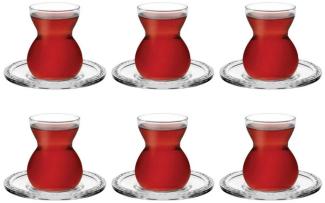 Pasabahce Bekata 12-Teilig Türkische Teegläser-Set mit Untertassen 12 ml Cay Bardagi Teeglas transparent