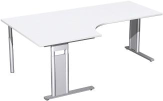 PC-Schreibtisch 'C Fuß Pro' links, höhenverstellbar, 200x120cm, Weiß / Silber