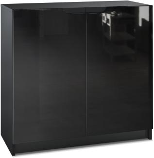 Vladon Sideboard Logan, Kommode mit 2 Türen, Schwarz matt/Schwarz Hochglanz (82 x 78 x 37 cm)