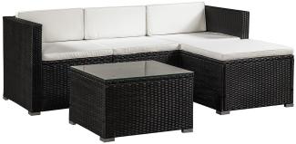 Juskys Polyrattan Lounge Punta Cana M schwarz – Gartenlounge Set für 3-4 Personen – Sitzgruppe mit Sofa, Tisch & Hocker - Sitzbezüge in Creme
