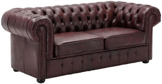 3-Sitzer Sofa 'Chesterfield', Leder rot 198 cm