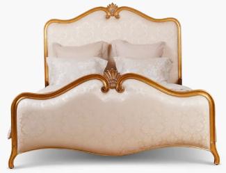 Casa Padrino Luxus Barock Doppelbett Gold / Creme Muster / Antik Gold - Prunkvolles Massivholz Bett - Luxus Schlafzimmer Möbel im Barockstil - Barock Möbel - Barock Einrichtung - Edel & Prunkvoll